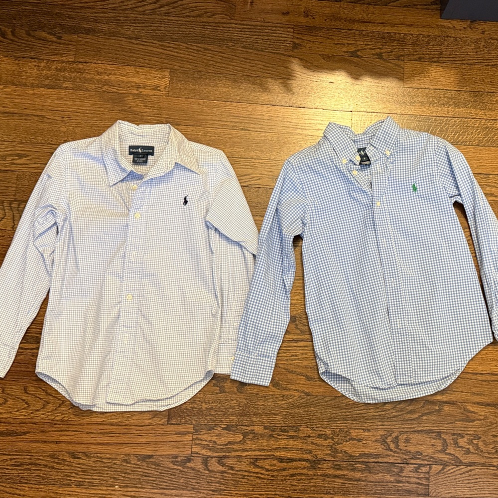 Two boys Ralph Lauren Blue and White plaid Shirts
